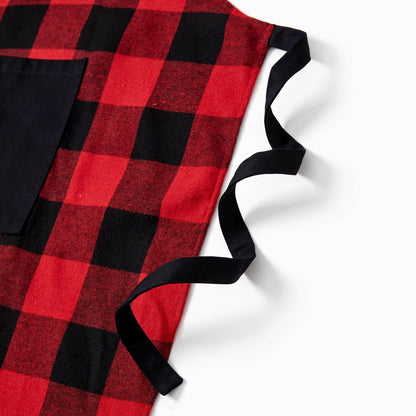 Family Christmas Kitchen Apron Red&Black Plaid 100% Cotton