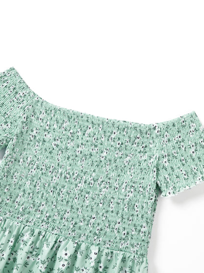 Floral Off Shoulder Shirred Dress