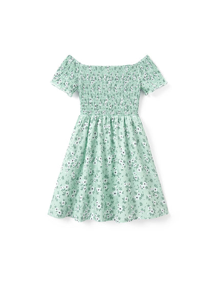 Floral Off Shoulder Shirred Dress