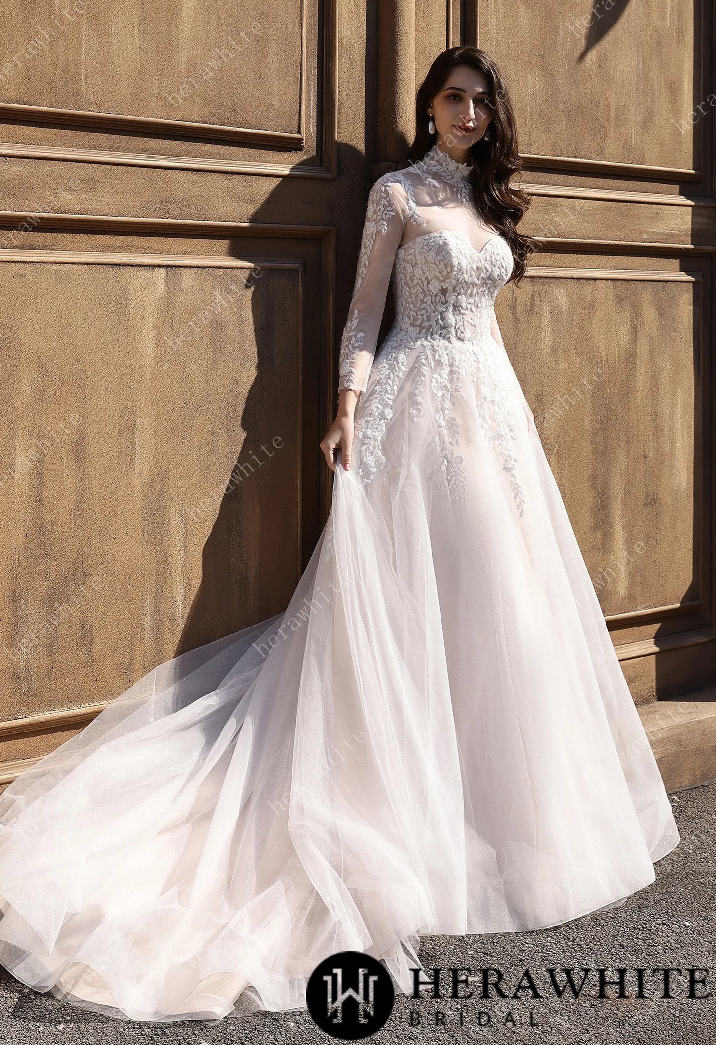 Strapless Sweetheart Beaded Lace Wedding Dress With High illusion Neck HW3841
