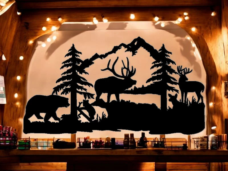 METAL Bear elk deer scene