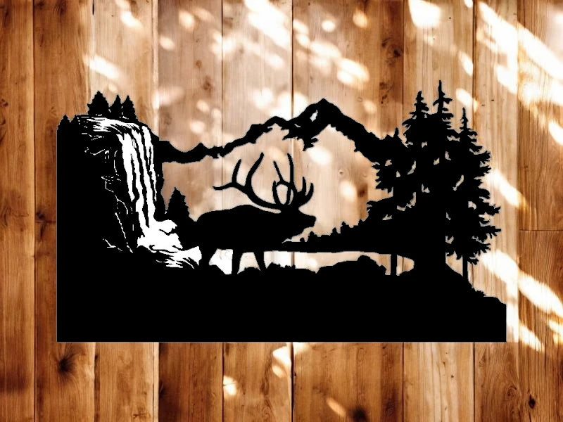 METAL Elk waterfall mountain scene