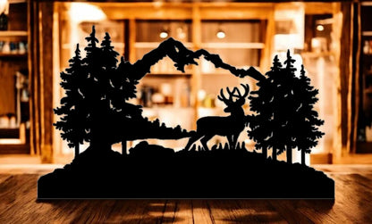 METAL Mule deer mountain with lake scene