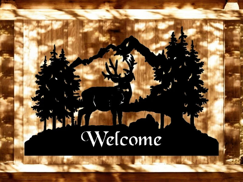 METAL DEER MOUNTAIN LAKE WELCOME