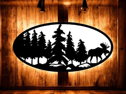 METAL Moose tree oval scene