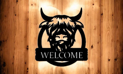 METAL Highland Cow welcome