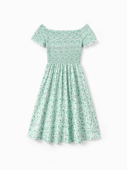 Floral Off Shoulder Shirred Dress