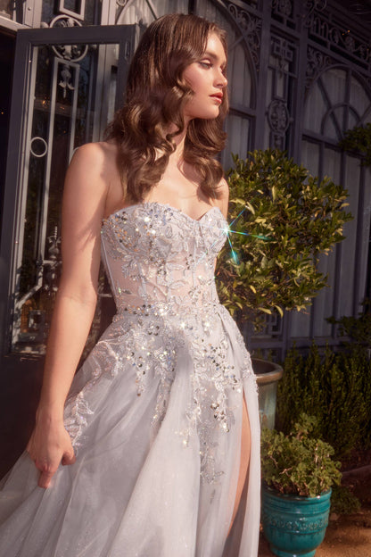 STRAPLESS CORSET EMBELLISHED BALL GOWN