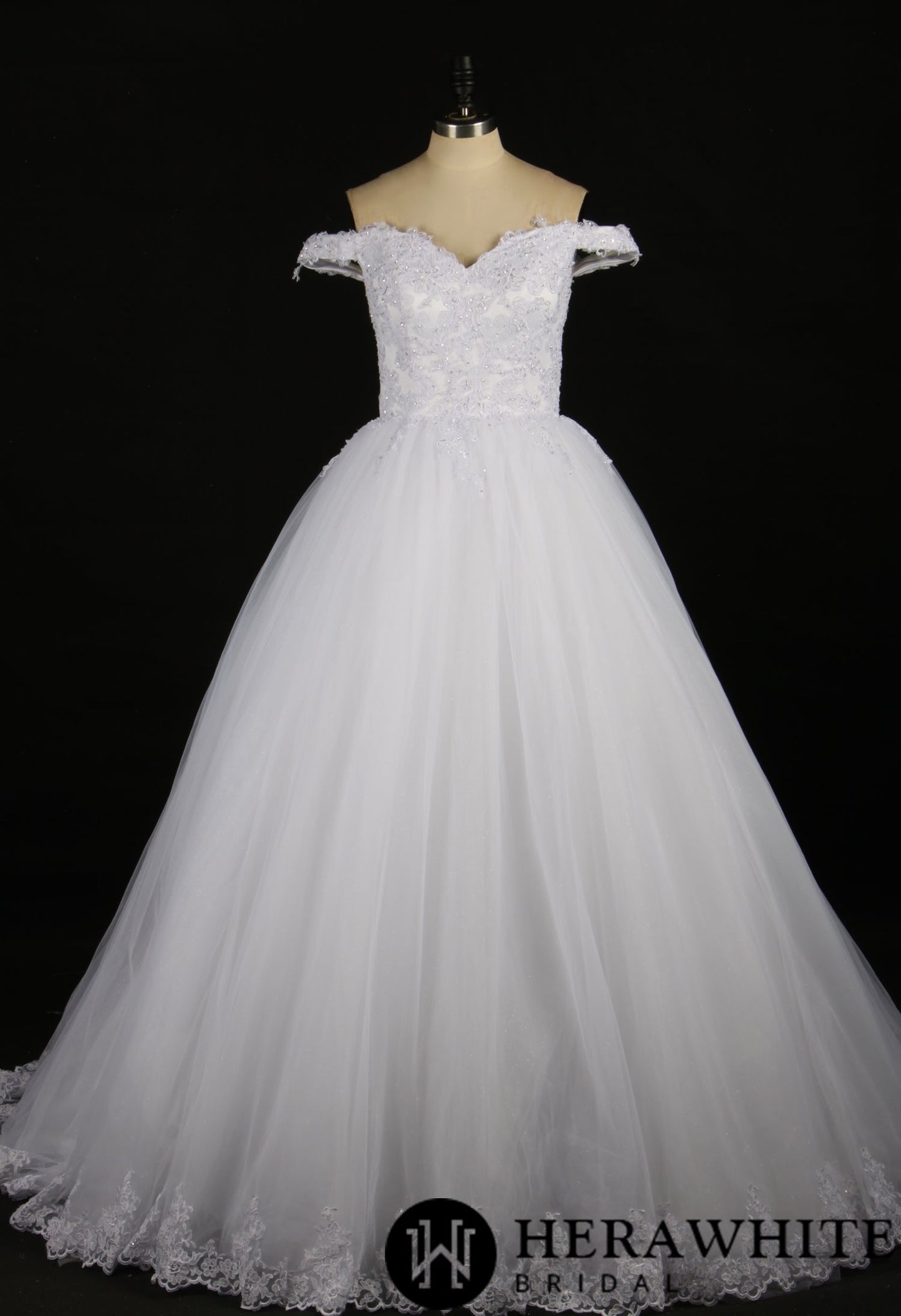 Sequined Lace Off-the-Shoulder Bridal Ballgown