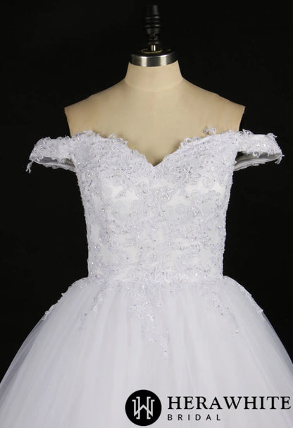 Sequined Lace Off-the-Shoulder Bridal Ballgown