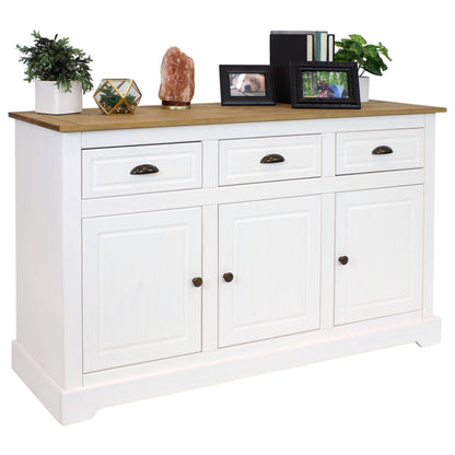 Solid Pine Sideboard with 3 Drawers and 3 Doors - White