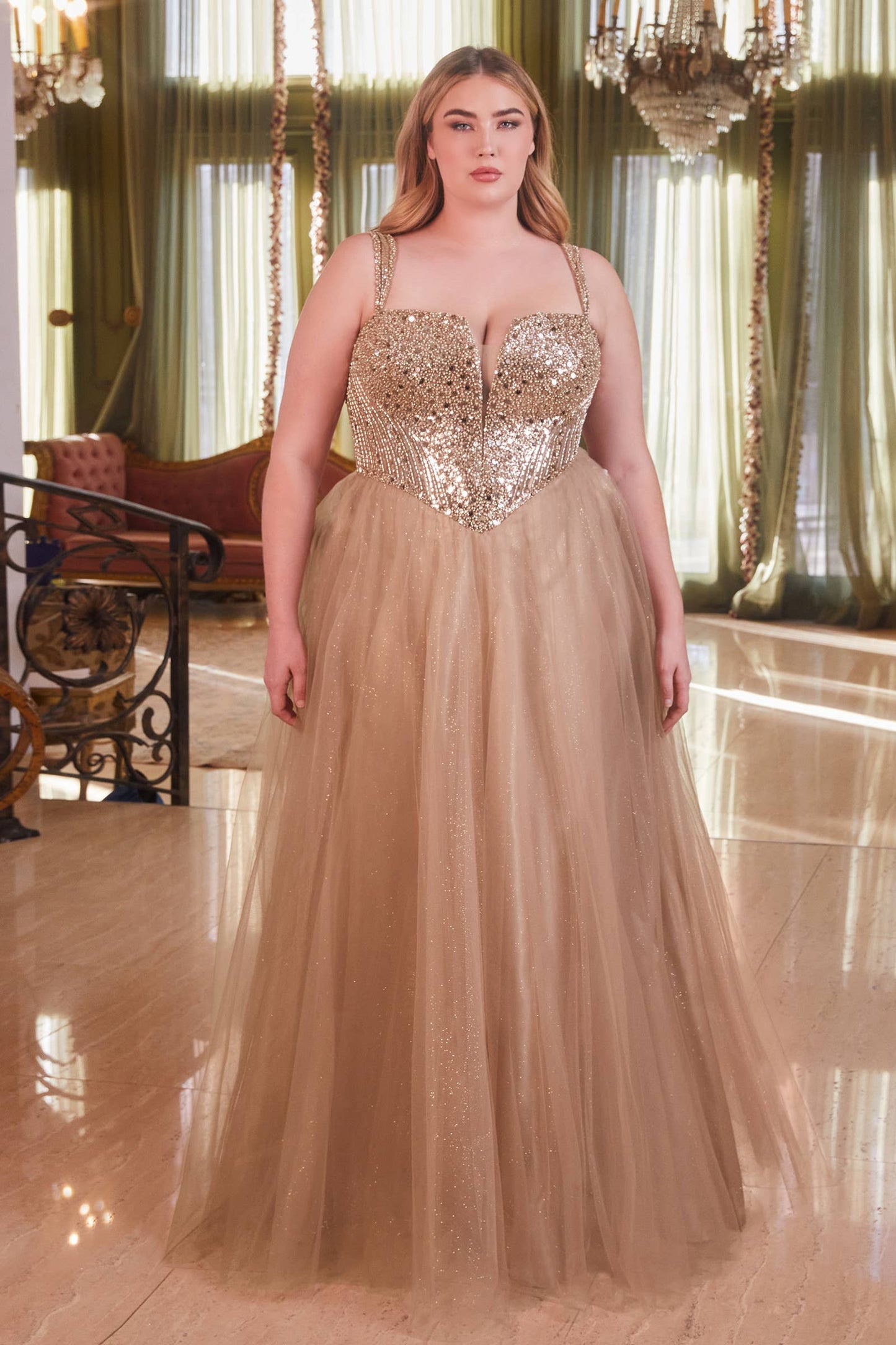 STRAPLESS A-LINE EMBELLISHED GOWN