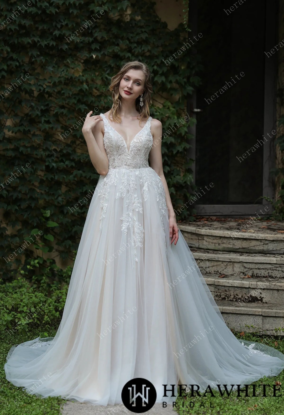 Beaded Sequins Lace And Sexy Split Wedding Dress — HW3034 — image 1