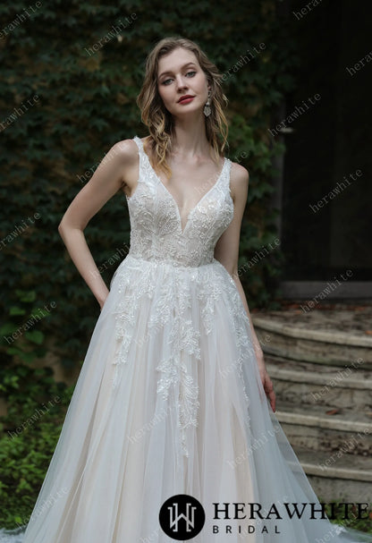 Beaded Sequins Lace And Sexy Split Wedding Dress — HW3034 — image 2
