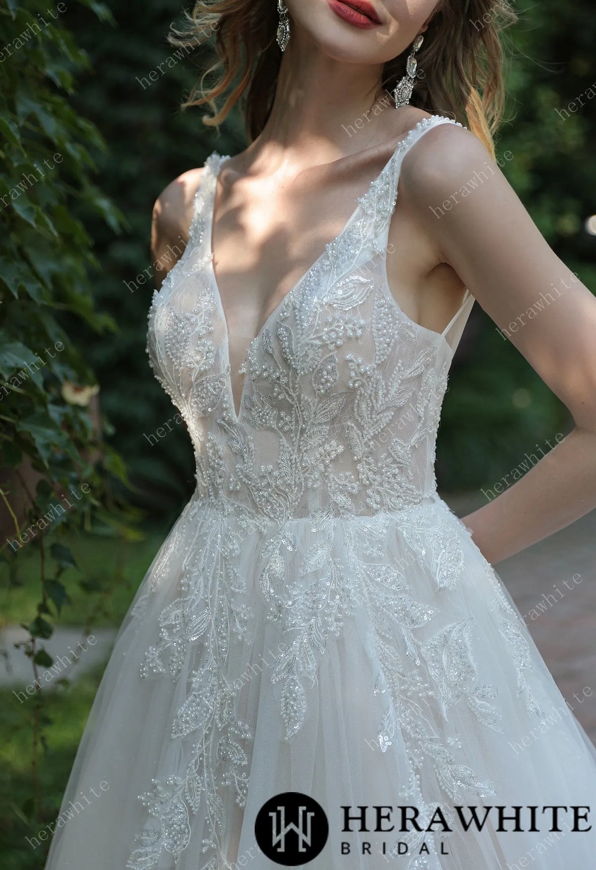 Beaded Sequins Lace And Sexy Split Wedding Dress — HW3034 — image 3