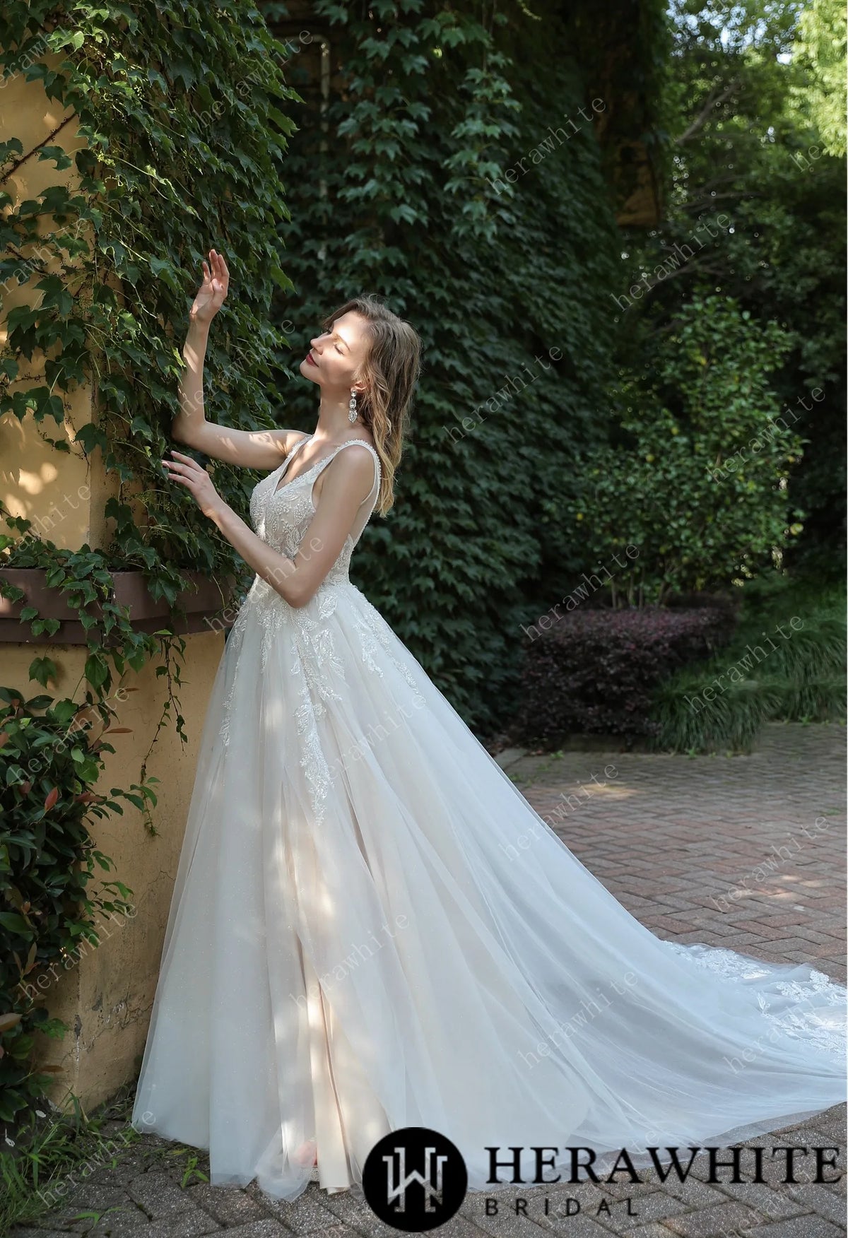 Beaded Sequins Lace And Sexy Split Wedding Dress — HW3034 — image 5