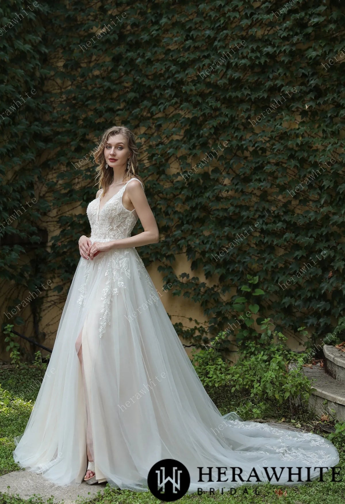 Beaded Sequins Lace And Sexy Split Wedding Dress — HW3034 — image 6