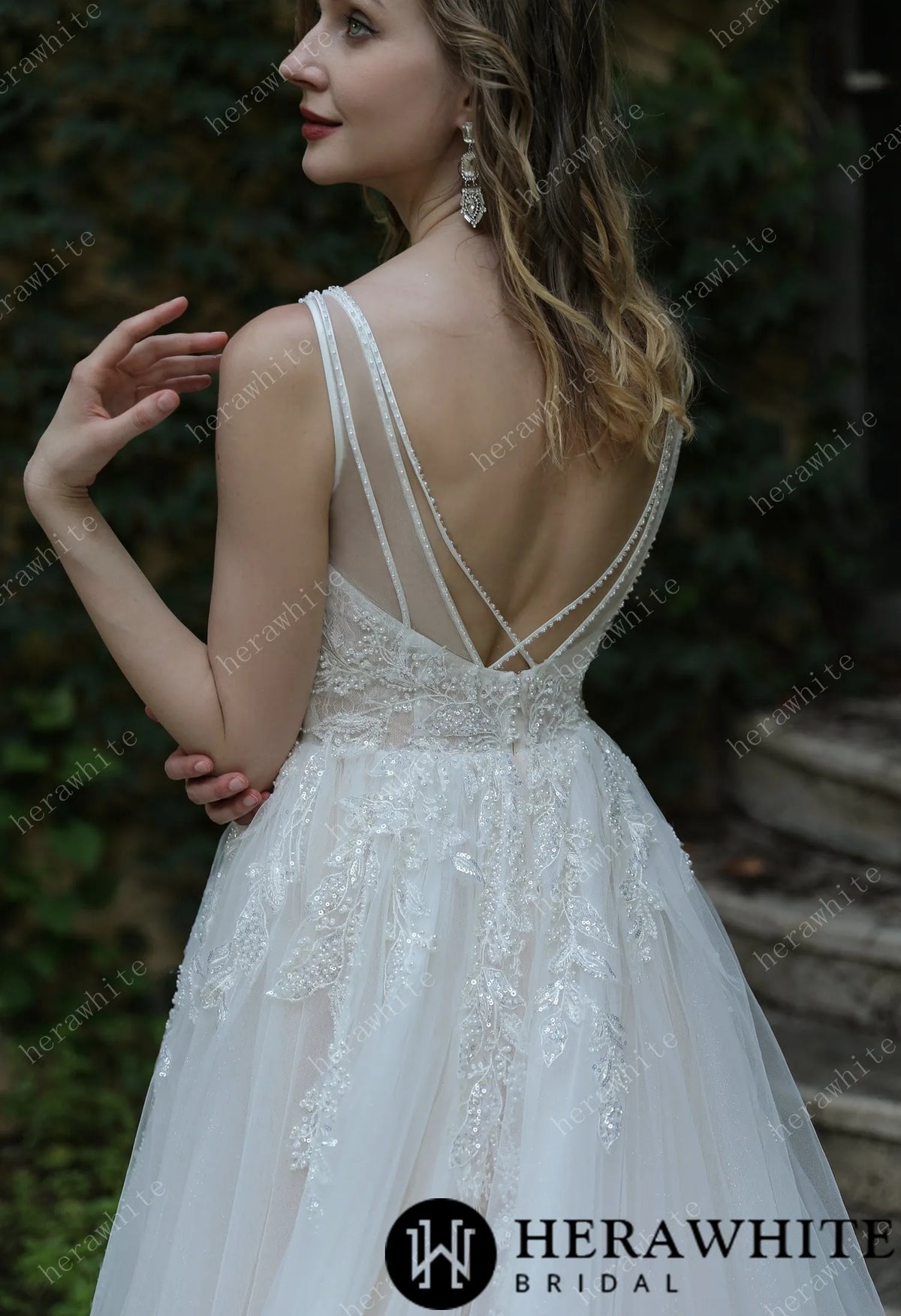 Beaded Sequins Lace And Sexy Split Wedding Dress — HW3034 — image 7
