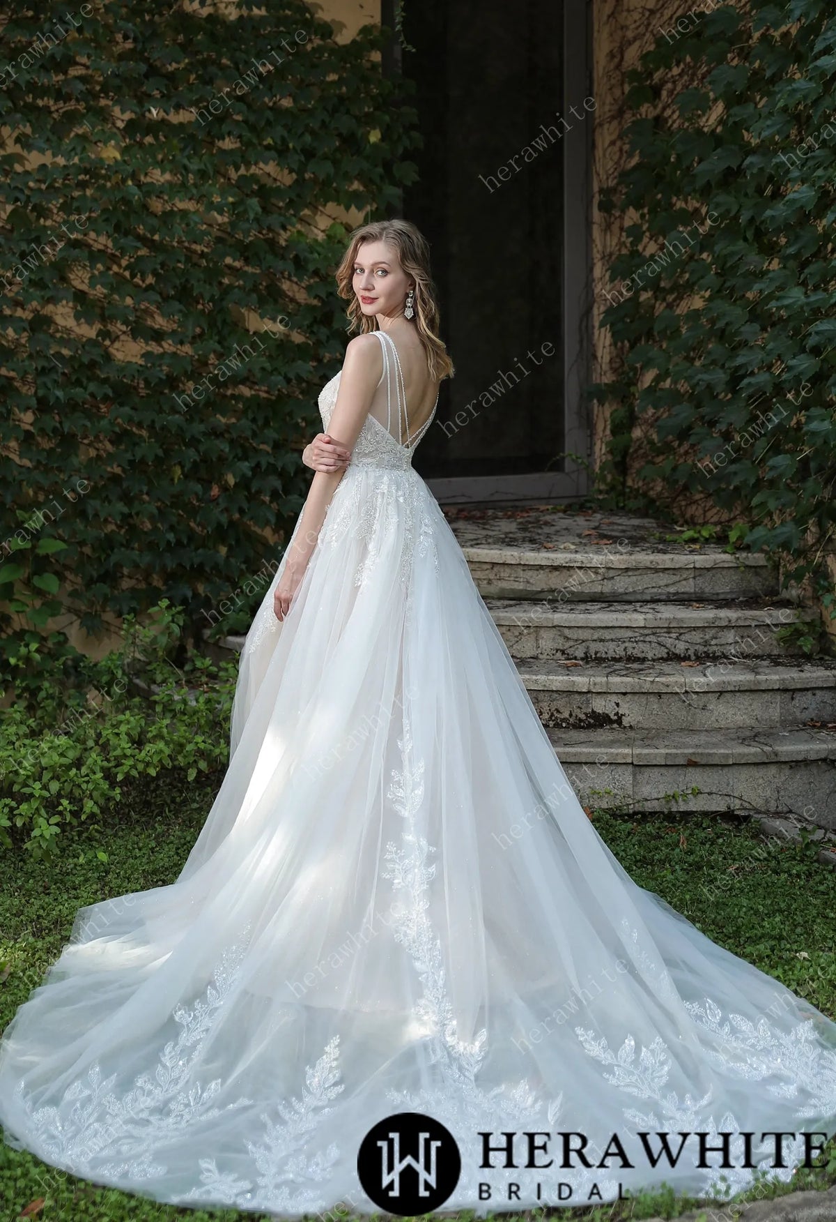 Beaded Sequins Lace And Sexy Split Wedding Dress — HW3034 — image 8
