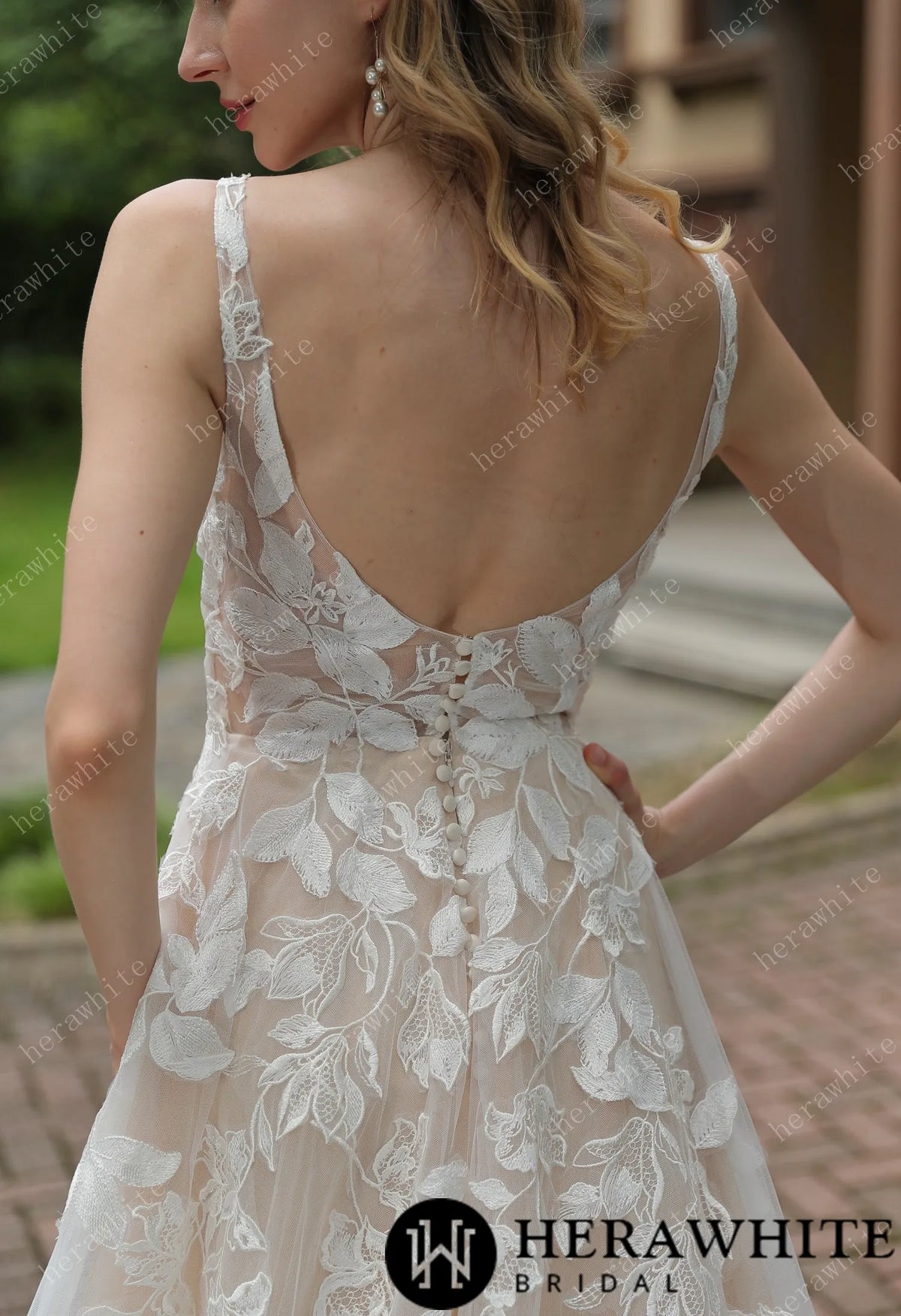 Luxurious Floral Lace  A-Line Sheer Train Wedding Dress — HW3039 — image 7