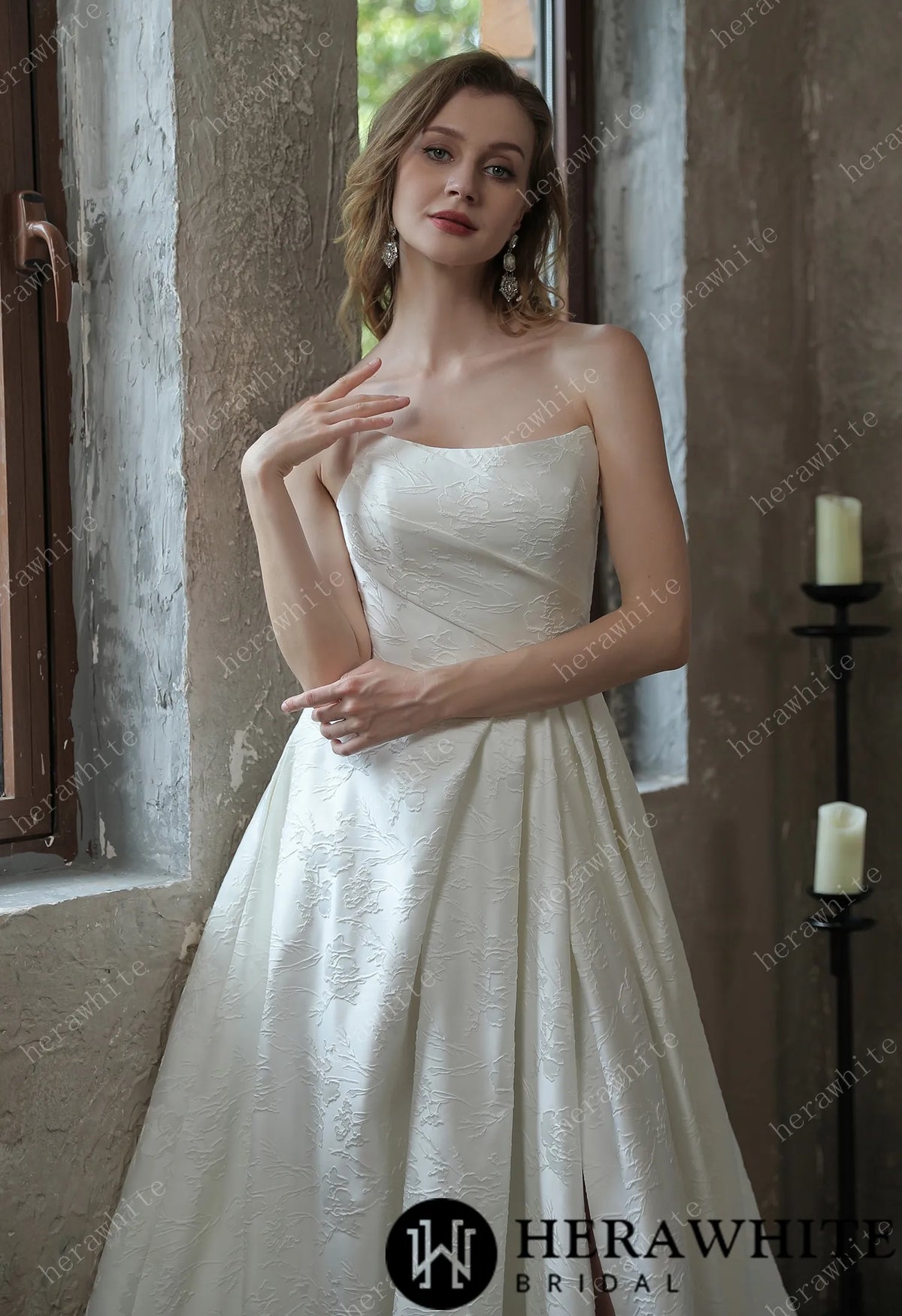 Scoop Neckline Brocade Satin Pockets Ballgown Wedding Dress — HW3043 — image 3