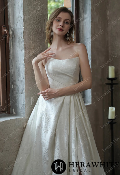 Scoop Neckline Brocade Satin Pockets Ballgown Wedding Dress — HW3043 — image 3