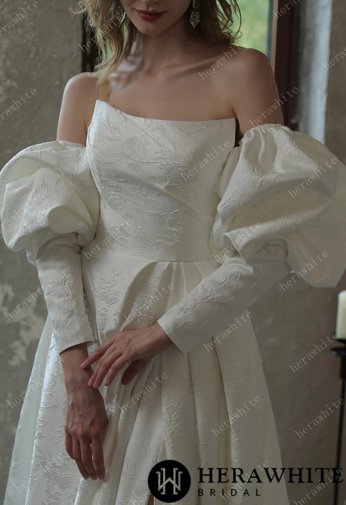 Scoop Neckline Brocade Satin Pockets Ballgown Wedding Dress — HW3043 — image 4