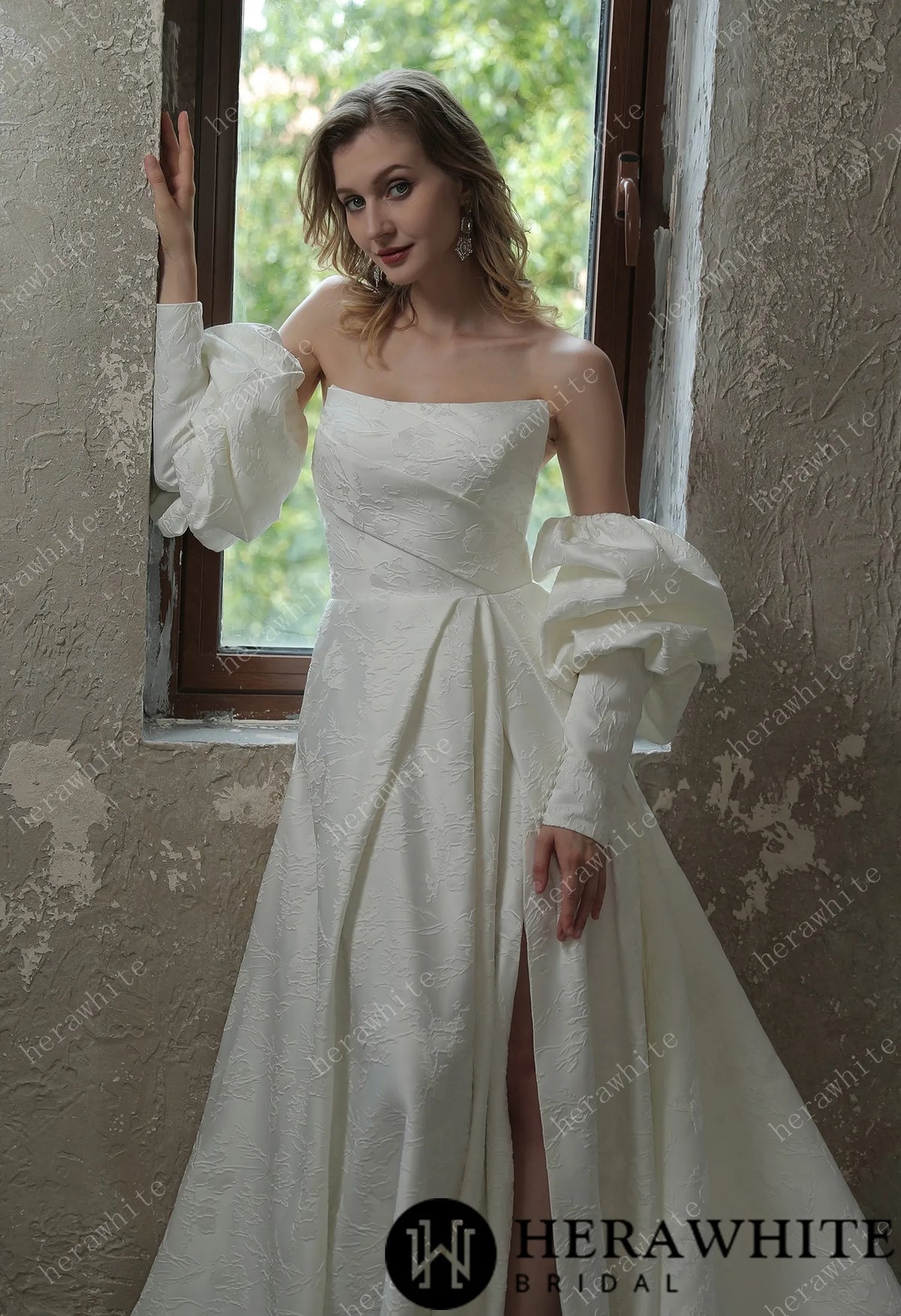 Scoop Neckline Brocade Satin Pockets Ballgown Wedding Dress — HW3043 — image 5