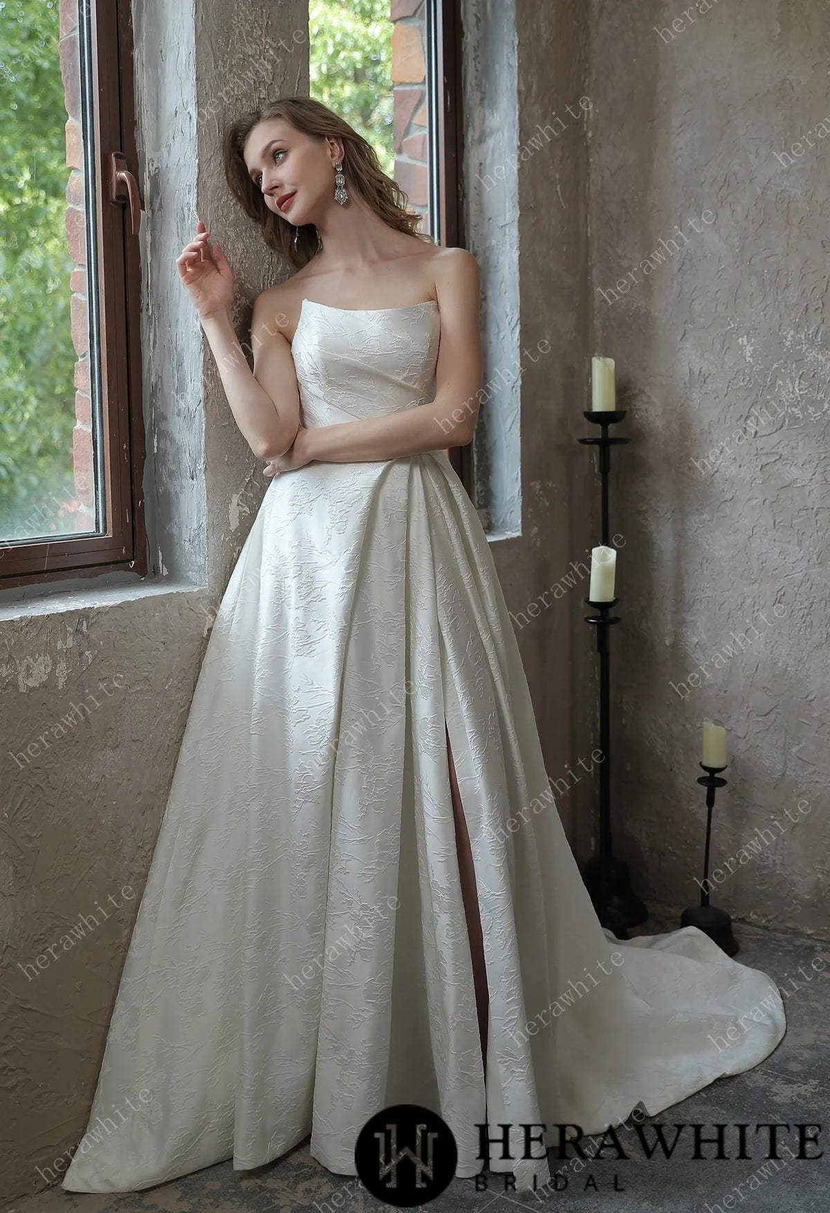 Scoop Neckline Brocade Satin Pockets Ballgown Wedding Dress — HW3043 — image 7