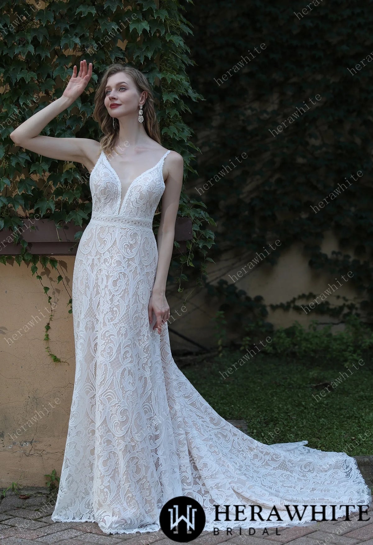 Summer Boho Lace Spaghetti Straps Wedding Dress — HW3044 — image 1