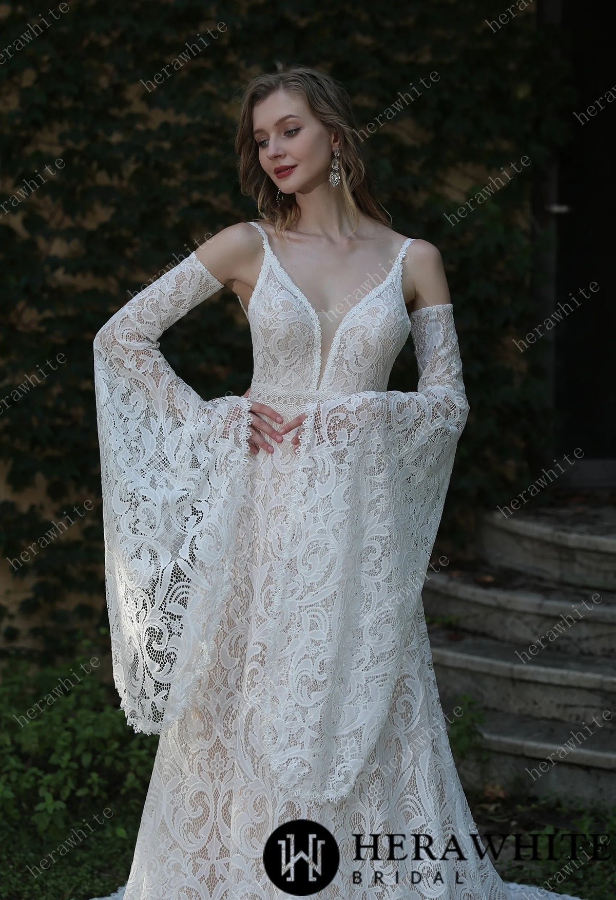 Summer Boho Lace Spaghetti Straps Wedding Dress — HW3044 — image 2