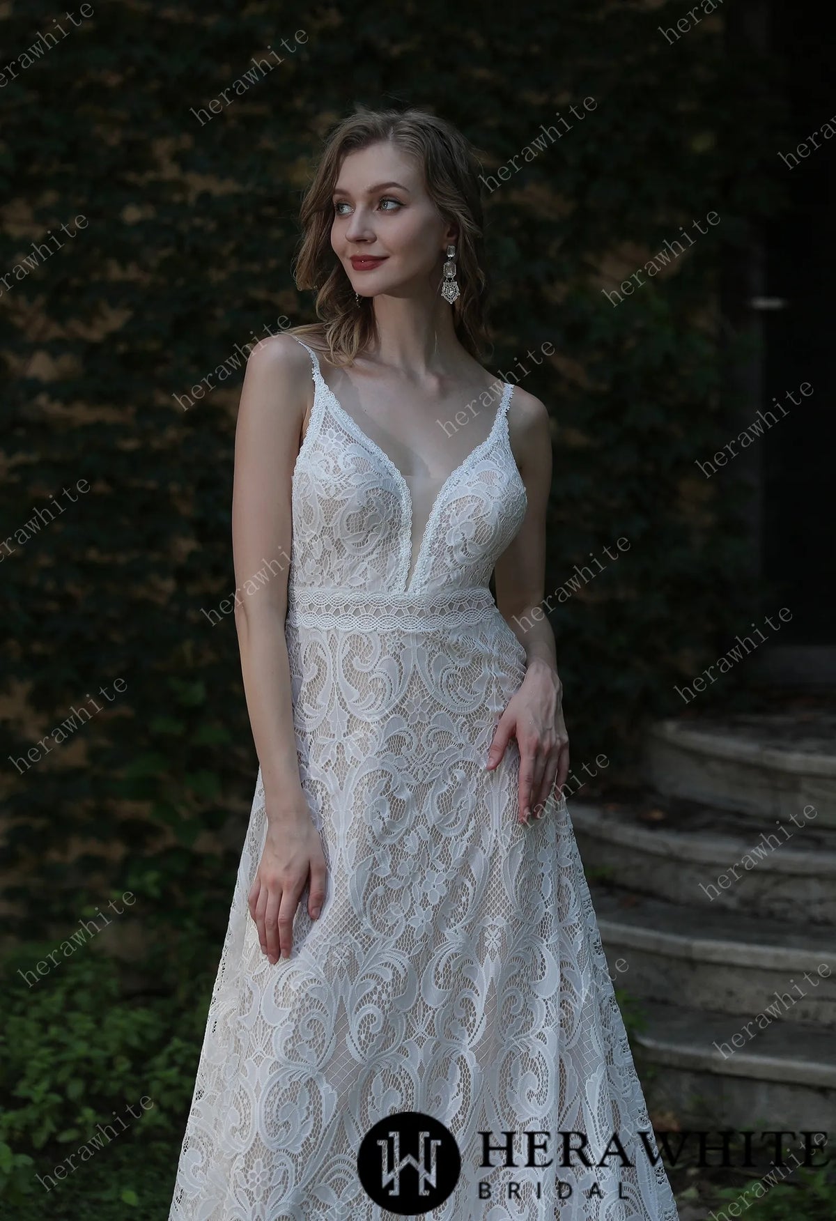 Summer Boho Lace Spaghetti Straps Wedding Dress — HW3044 — image 3