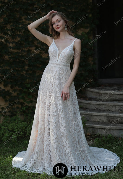 Summer Boho Lace Spaghetti Straps Wedding Dress — HW3044 — image 4