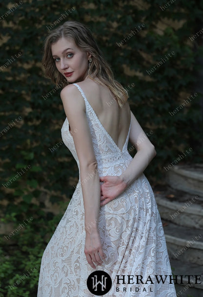 Summer Boho Lace Spaghetti Straps Wedding Dress — HW3044 — image 7