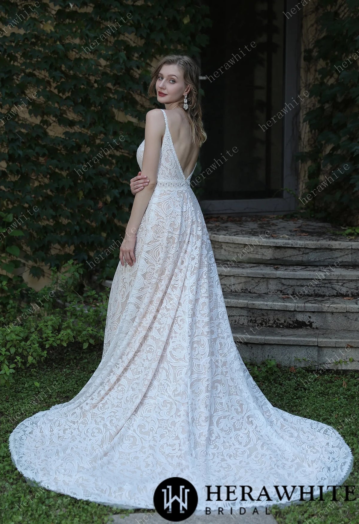 Summer Boho Lace Spaghetti Straps Wedding Dress — HW3044 — image 8