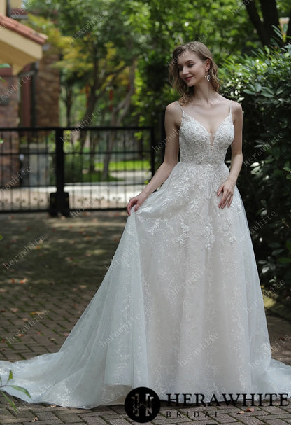 Sparkly A-Line Beaded Spaghetti Straps Wedding Dress — HW3048 — image 1