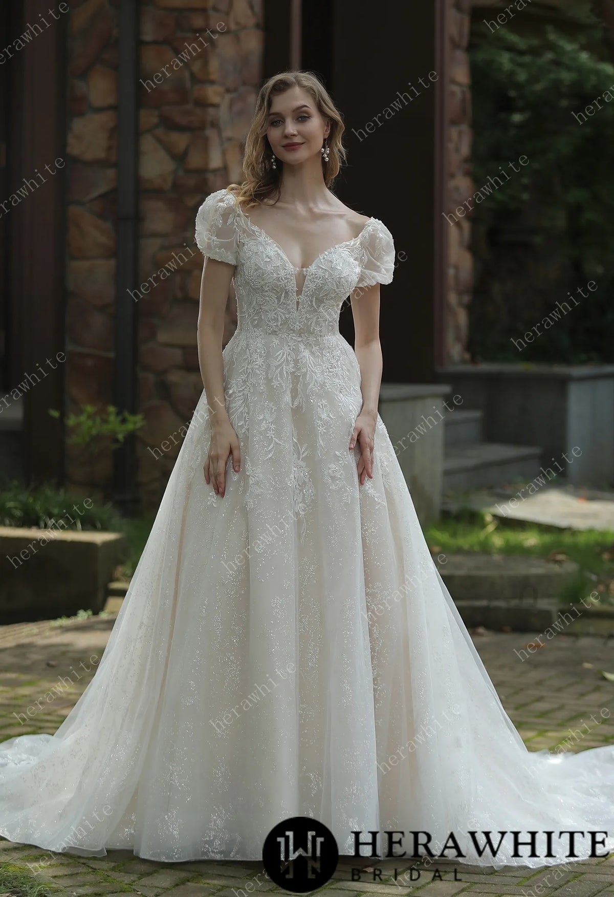 Sparkly A-Line Beaded Spaghetti Straps Wedding Dress — HW3048 — image 2