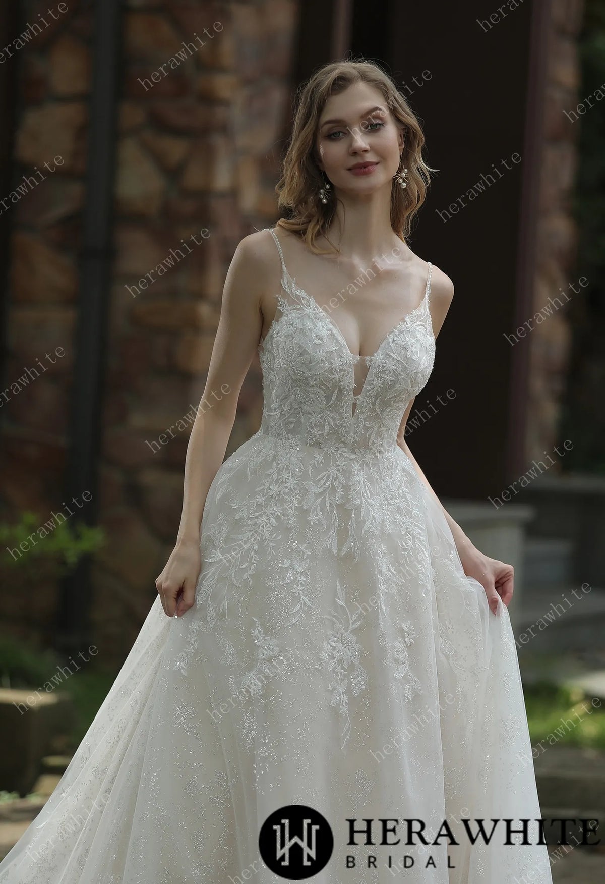 Sparkly A-Line Beaded Spaghetti Straps Wedding Dress — HW3048 — image 3