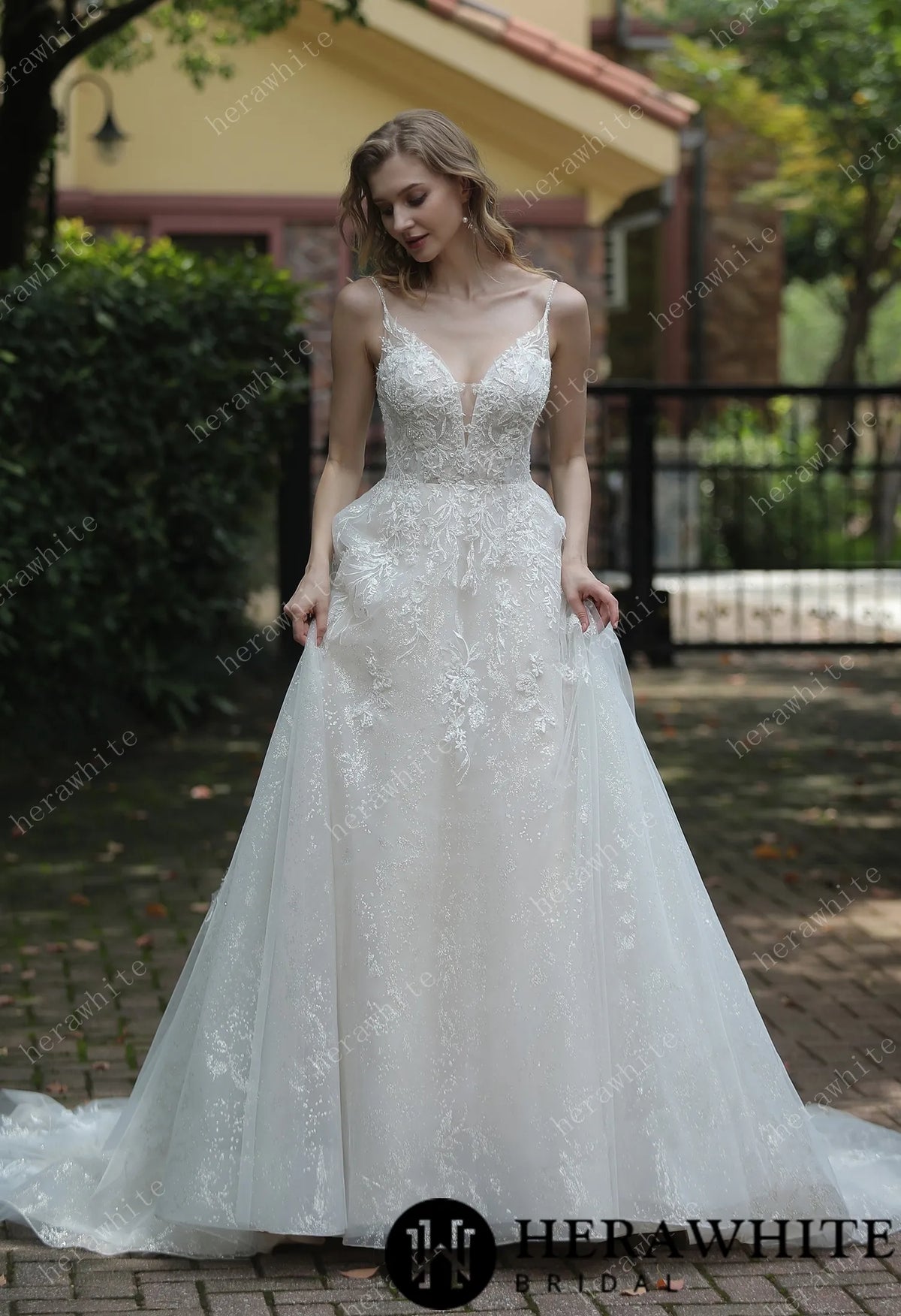 Sparkly A-Line Beaded Spaghetti Straps Wedding Dress — HW3048 — image 5