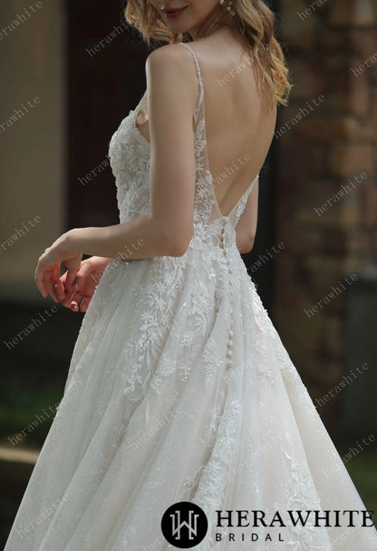 Sparkly A-Line Beaded Spaghetti Straps Wedding Dress — HW3048 — image 6