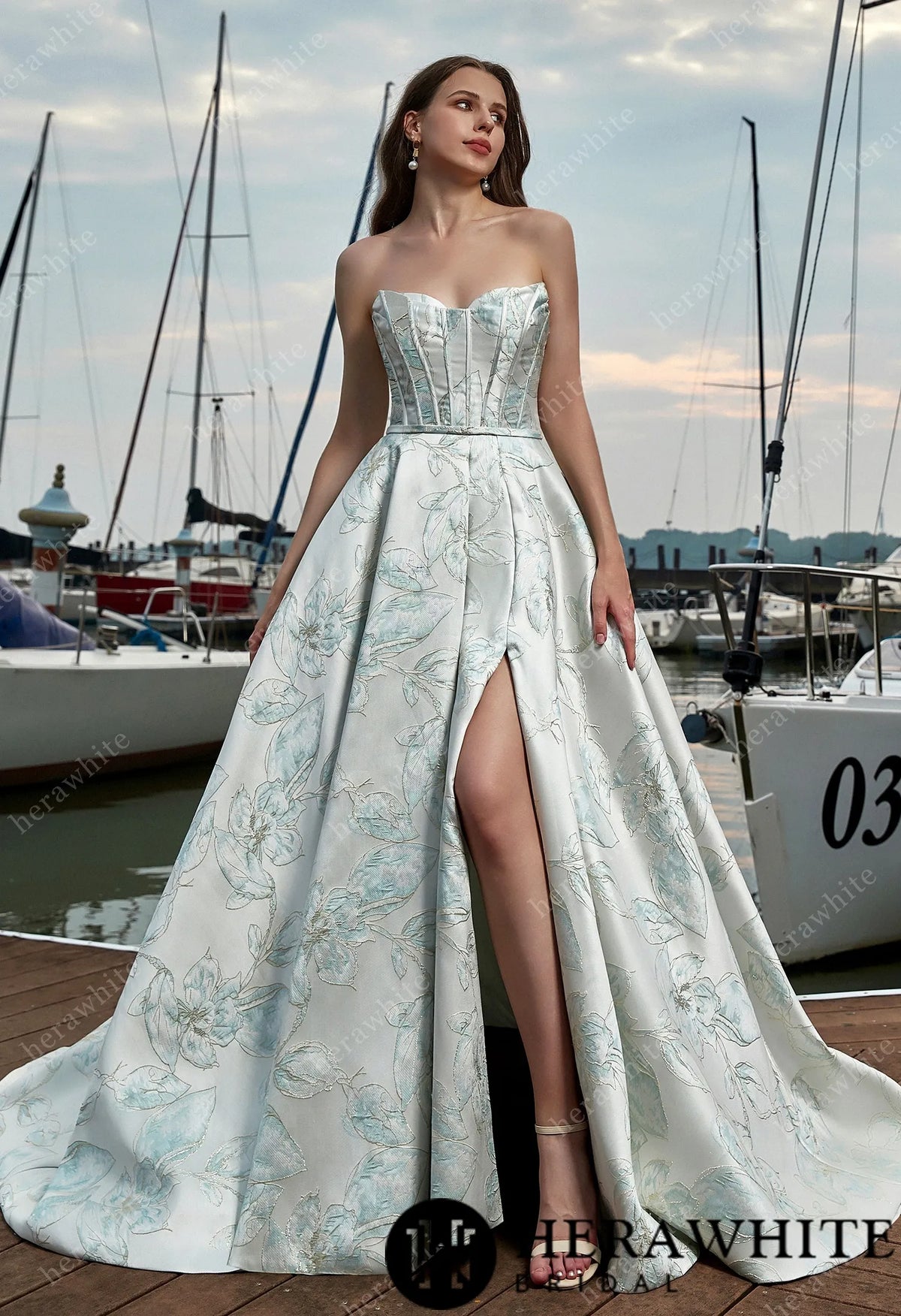 Satin Sleeveless A-Line Split And Grace Wedding Dress — HW3411-W — image 2