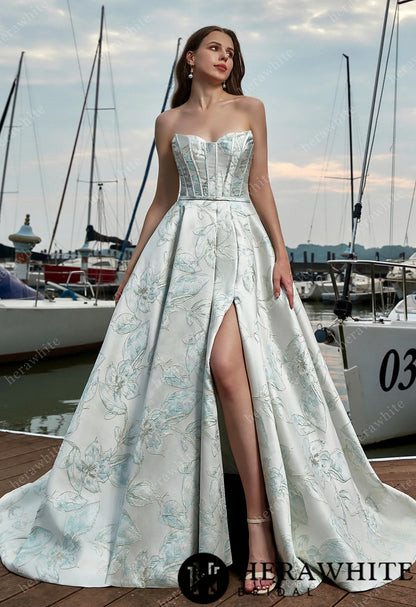 Satin Sleeveless A-Line Split And Grace Wedding Dress — HW3411-W — image 2