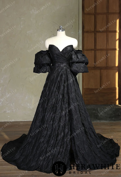 Jacquard Puff Sleeves Grace Slit And Sweetheart Wedding Dress — HW3417 — image 2