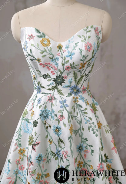 Strapless Floral Embroidered Mikado A line Wedding Dress — HW3492 — image 6