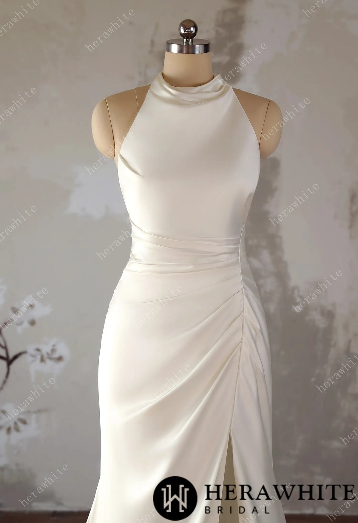 Timeless Elegance: High-Neck Wedding Dress with Dramatic Train — HW3495 — image 2