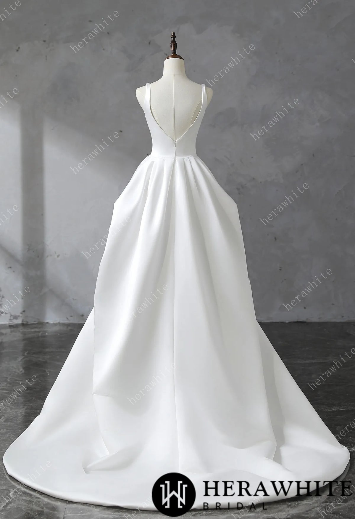 Square Neckline Satin Ball Gown With Asymmetric Draped Wedding Dress — HW3530 — image 2