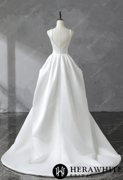 Square Neckline Satin Ball Gown With Asymmetric Draped Wedding Dress — HW3530 — image 2