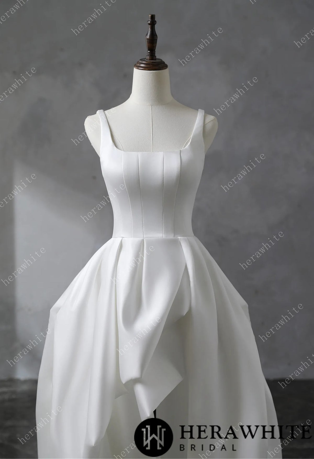 Square Neckline Satin Ball Gown With Asymmetric Draped Wedding Dress — HW3530 — image 4