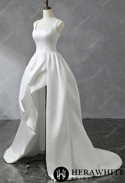 Square Neckline Satin Ball Gown With Asymmetric Draped Wedding Dress — HW3530 — image 6