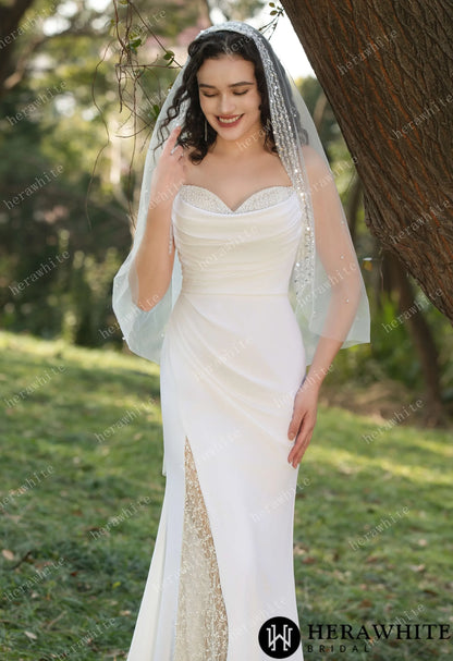 Spaghetti Straps Beaded Crepe With Split Wedding Dress — HW3564 — image 1